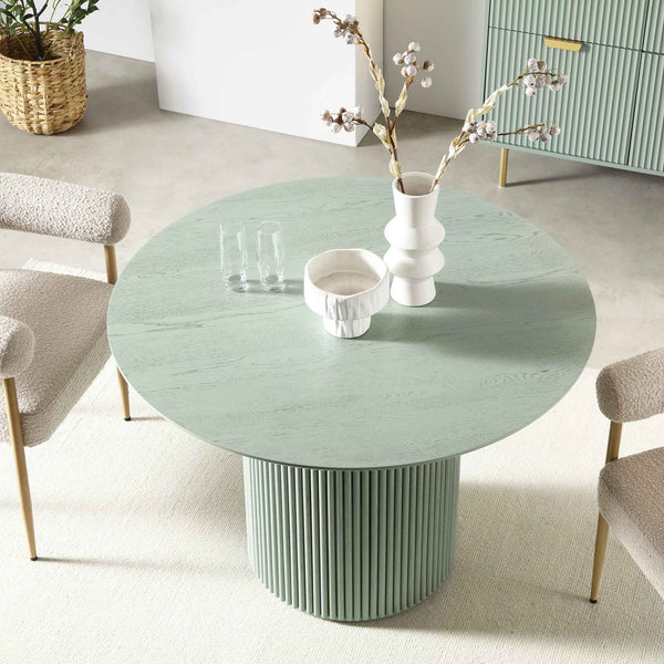 Maru Round Oak Pedestal Dining Table, Sage Green