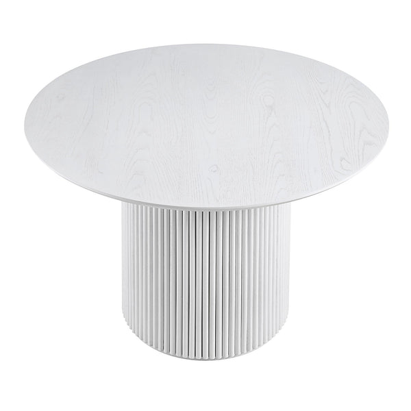 Maru Round Oak Pedestal Dining Table, Washed White