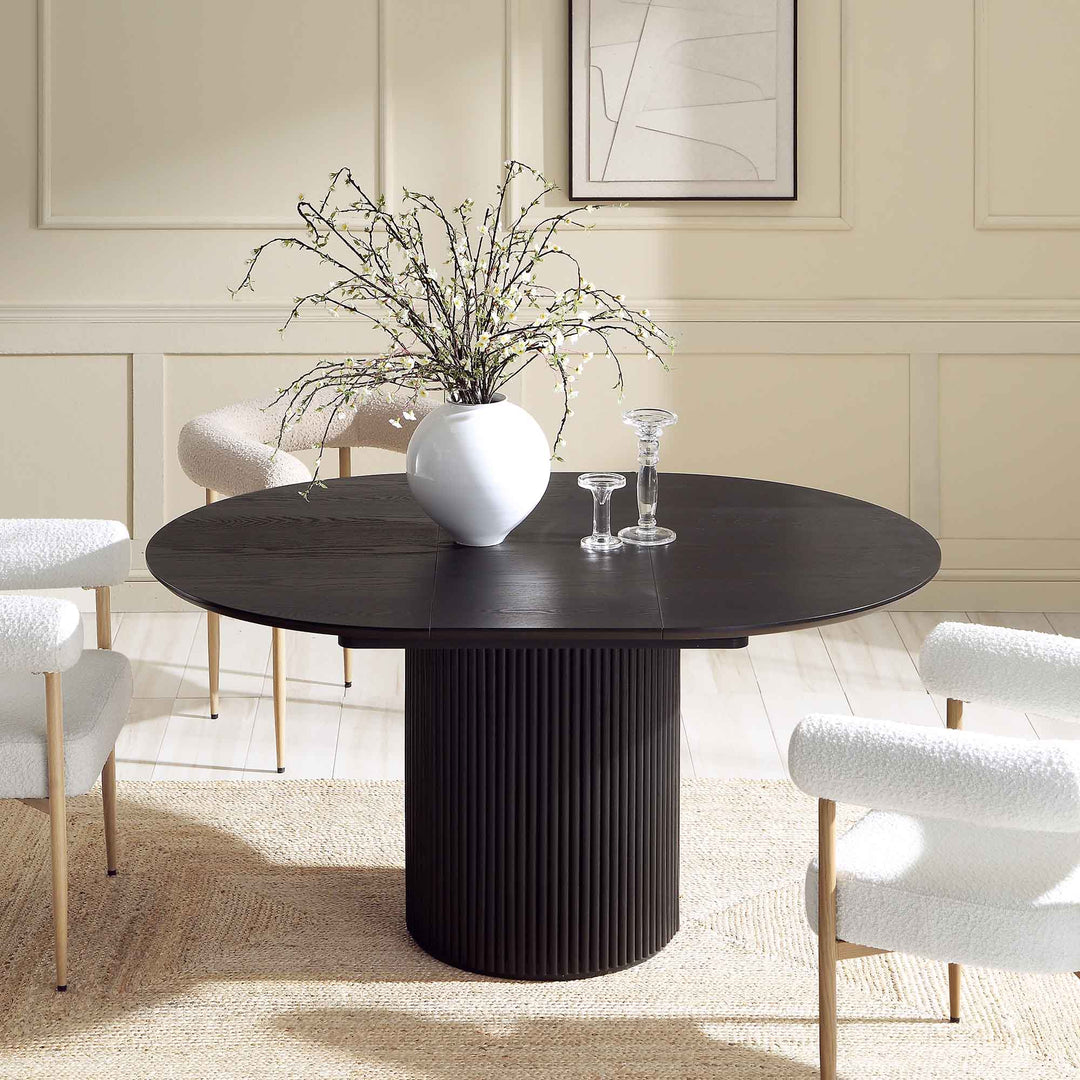 Maru Round 4-6 Seater Extending Oak Pedestal Dining Table, Black ...