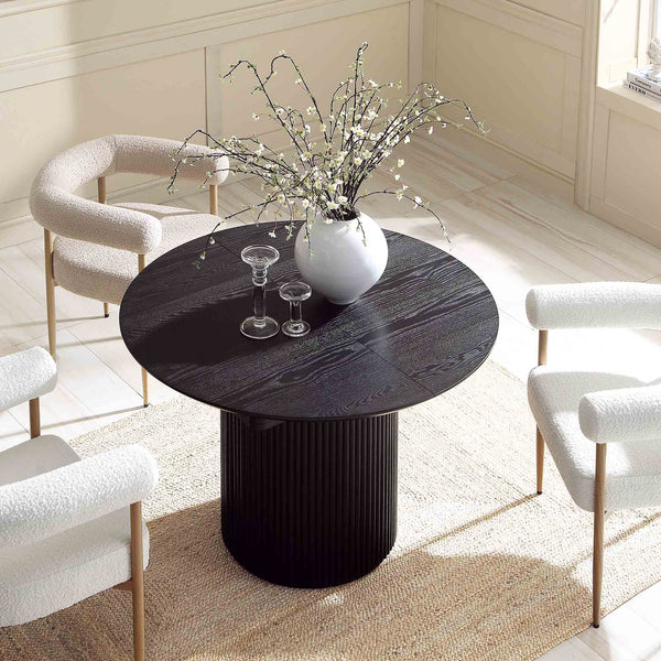 Maru Round 4-6 Seater Extending Oak Pedestal Dining Table, Black