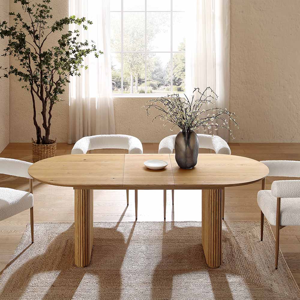 Maru Oval 6-8 Seater Extending Oak Pedestal Dining Table, Oak | daals.com
