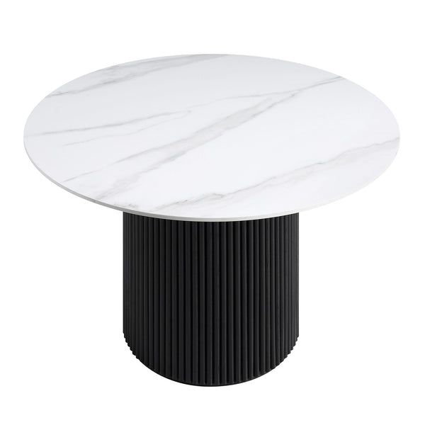 Maru Ceramic Top Black Pedestal Round Dining Table