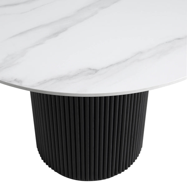 Maru Ceramic Top Black Pedestal Round Dining Table