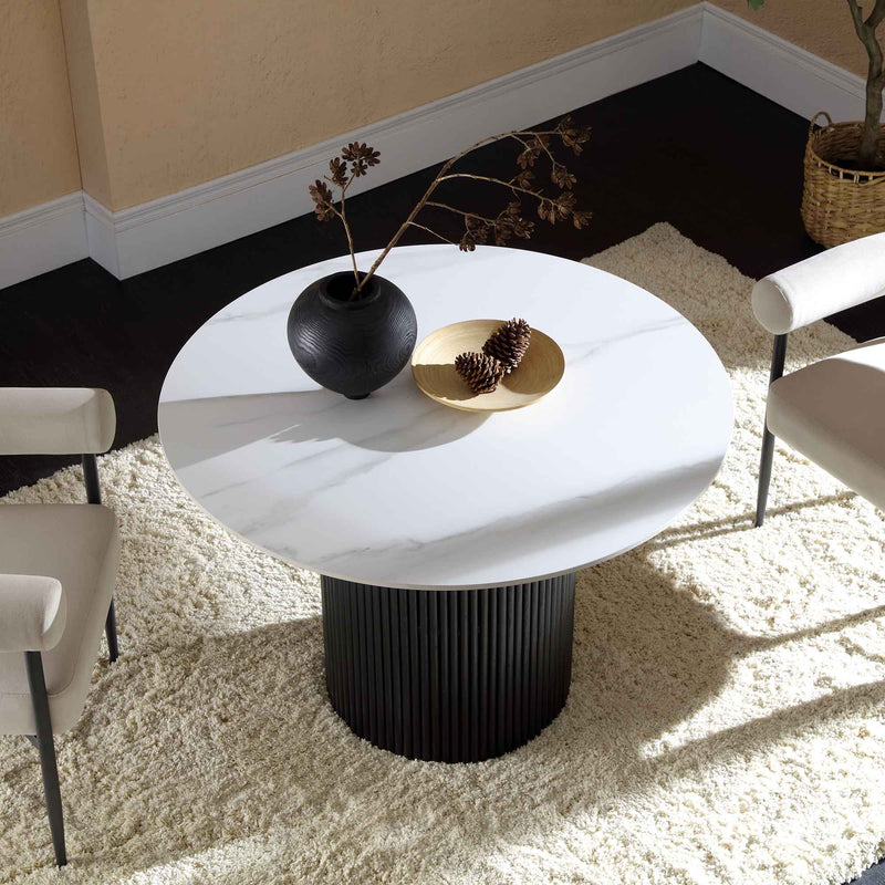 Maru Ceramic Top Black Pedestal Round Dining Table