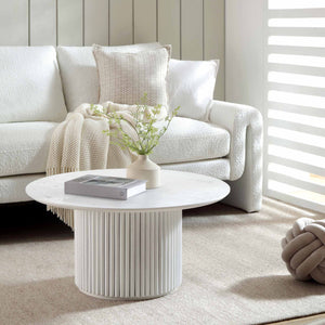 Maru Round Oak Pedestal Coffee Table, Washed White
