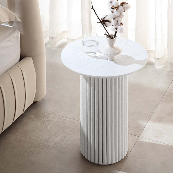 Maru Oak Round Side Table, Washed White | daals.com