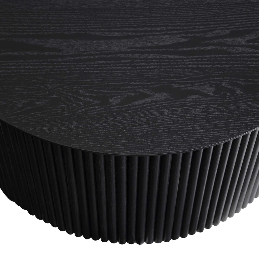 Maru Oak Round Coffee Table with Storage, Black | daals.com