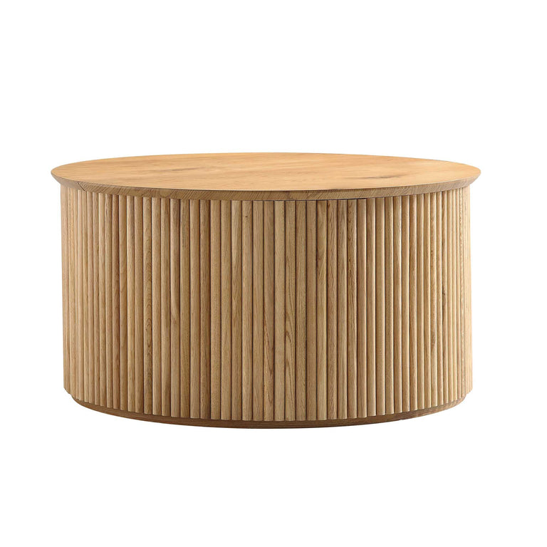Maru Oak Round Coffee Table with Storage, Oak | daals.com