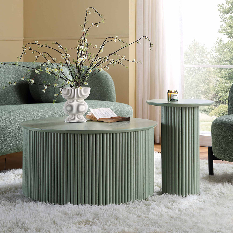 Maru Oak Round Coffee Table with Storage, Sage Green | daals.com