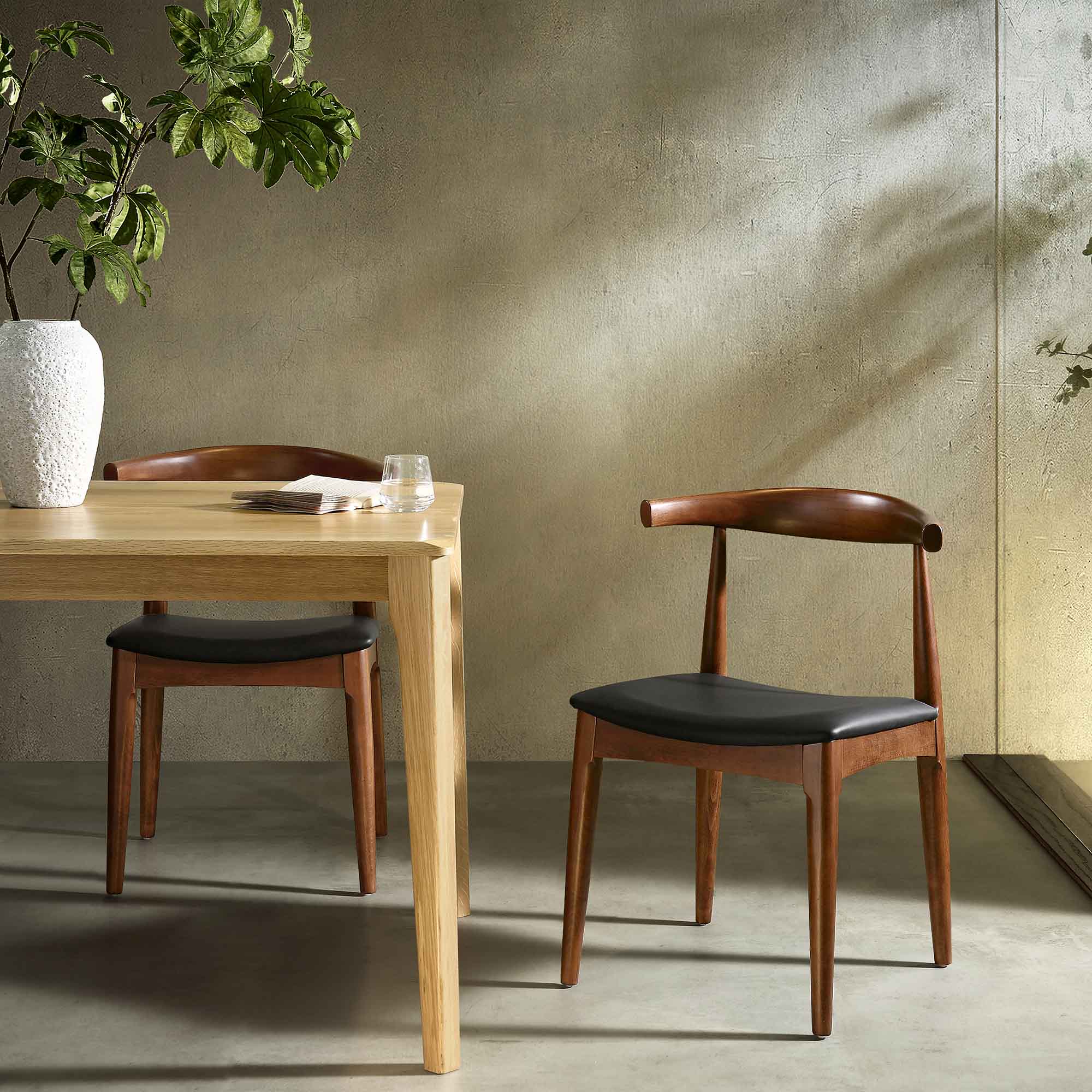 Arley Set of Beech Wood Dining Chairs, Walnut and Black