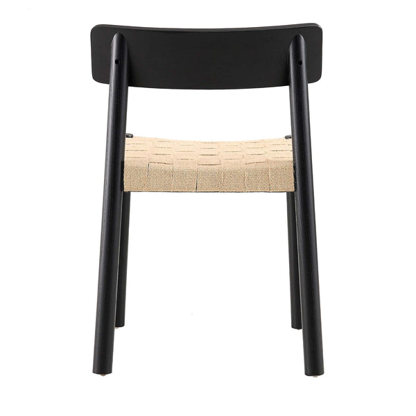 Ditton Set of 2 Elm Wood and Jute Dining Chairs, Black