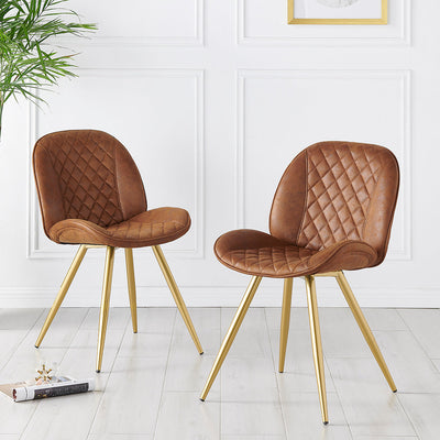 Cosford Diamond Stitch Set of 2 Dining Chairs (Vintage Tan Leather Effect Fabric)