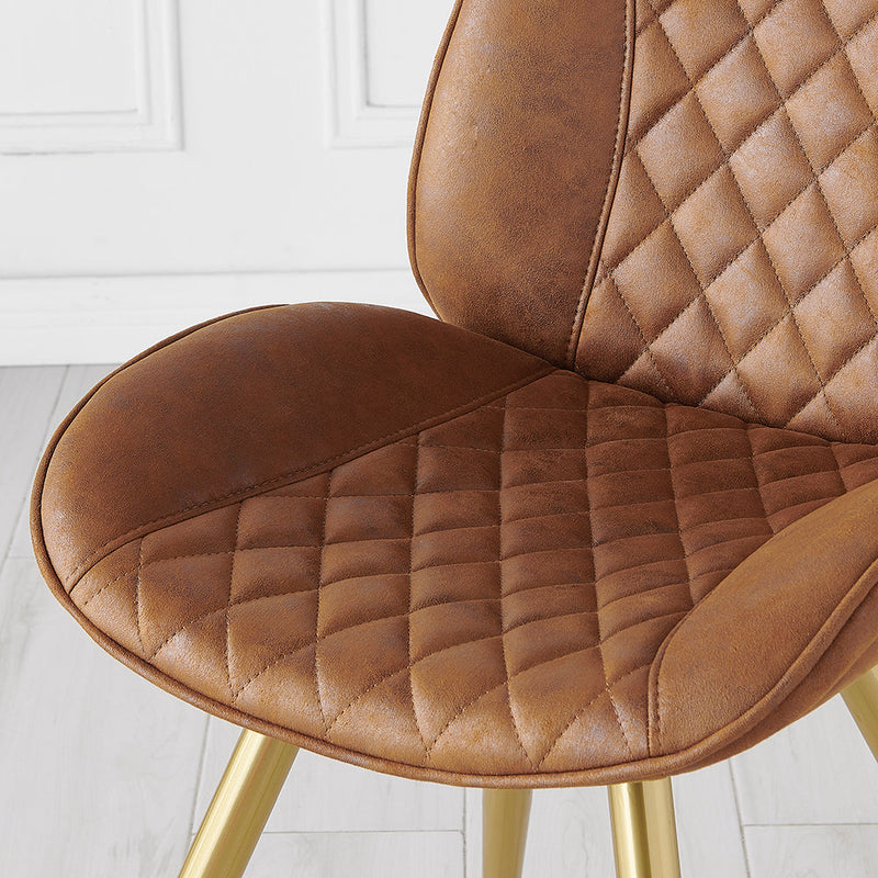 Cosford Diamond Stitch Set of 2 Dining Chairs (Vintage Tan Leather Effect Fabric)