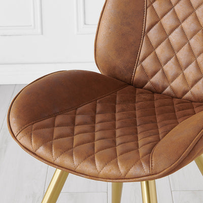 Cosford Diamond Stitch Set of 2 Dining Chairs (Vintage Tan Leather Effect Fabric)