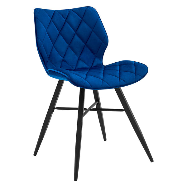 Ampney Velvet Diamond Stitch Set of 2 Dining Chairs with Metal Legs (Blue Velvet)