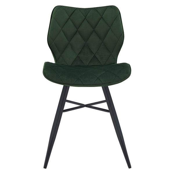Ampney Velvet Diamond Stitch Set of 2 Dining Chairs with Metal Legs (Green Velvet)