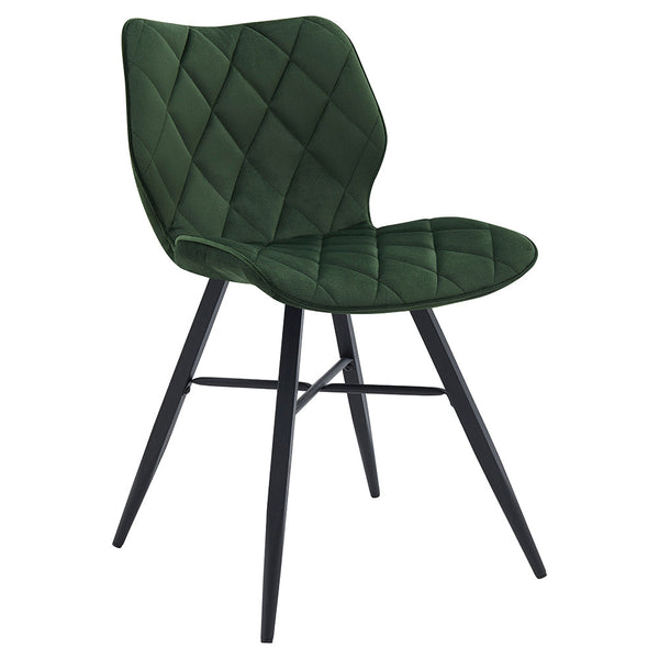 Ampney Velvet Diamond Stitch Set of 2 Dining Chairs with Metal Legs (Green Velvet)