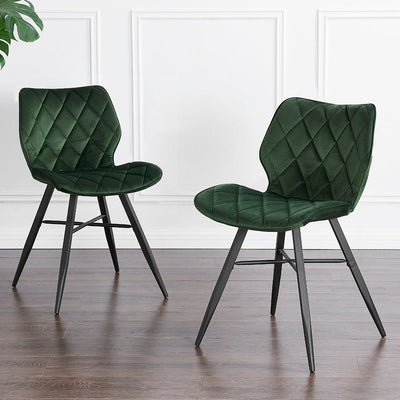 Ampney Velvet Diamond Stitch Set of 2 Dining Chairs with Metal Legs (Green Velvet)