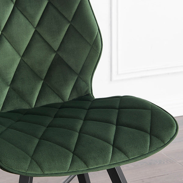 Ampney Velvet Diamond Stitch Set of 2 Dining Chairs with Metal Legs (Green Velvet)
