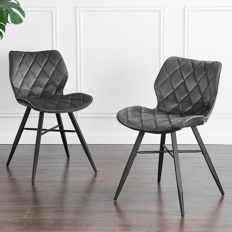 Ampney Velvet Diamond Stitch Set of 2 Dining Chairs with Metal Legs (Dark Gray Velvet)