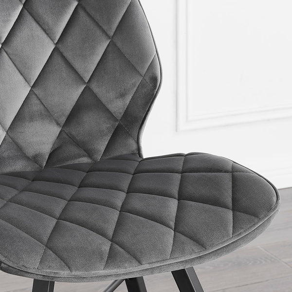 Ampney Velvet Diamond Stitch Set of 2 Dining Chairs with Metal Legs (Dark Gray Velvet)