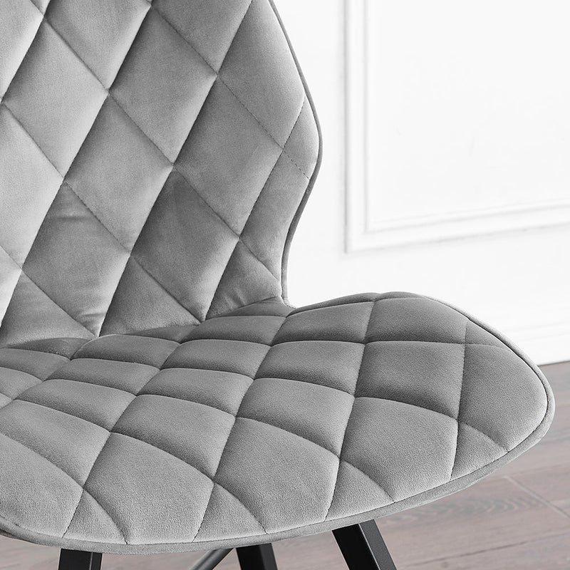 Ampney Diamond Stitch Light Gray Velvet Dining Chair Set of 2 with Metal Legs