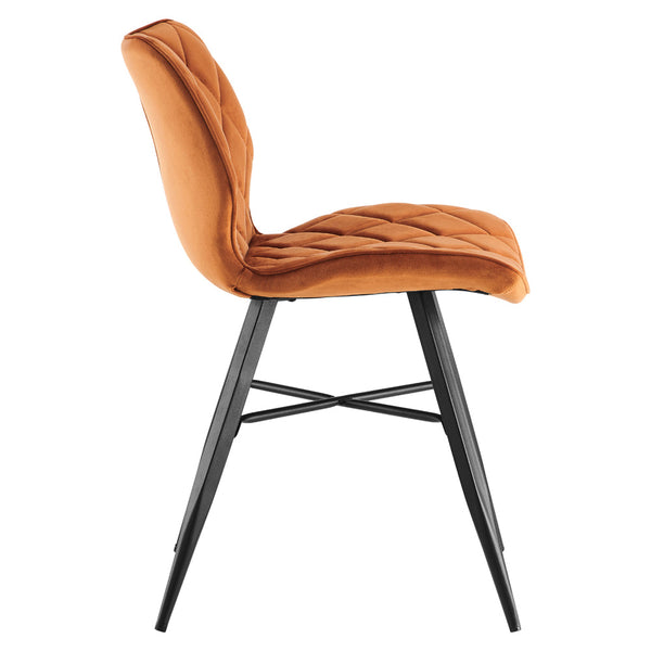 Ampney Diamond Stitch Orange Velvet Dining Chair Set of 2 with Metal Legs