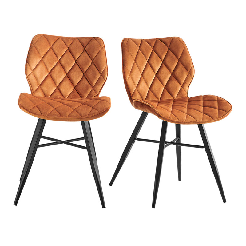 Ampney Diamond Stitch Orange Velvet Dining Chair Set of 2 with Metal Legs