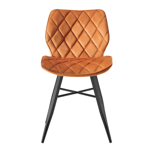 Ampney Diamond Stitch Orange Velvet Dining Chair Set of 2 with Metal Legs