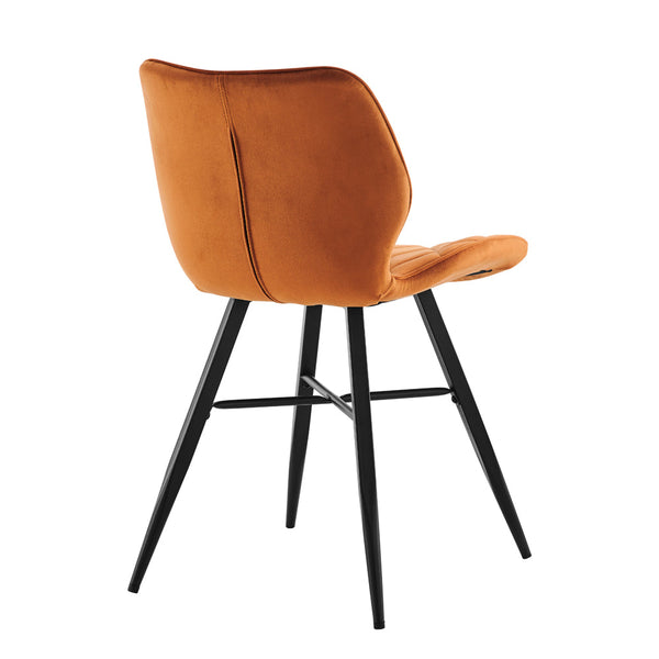 Ampney Diamond Stitch Orange Velvet Dining Chair Set of 2 with Metal Legs
