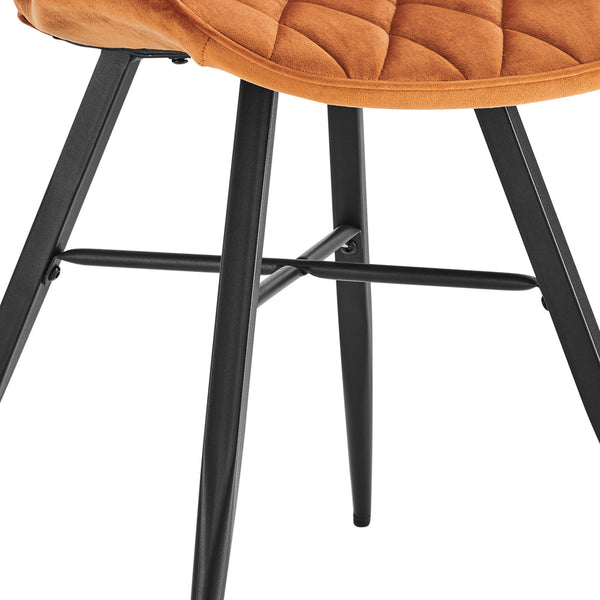 Ampney Diamond Stitch Orange Velvet Dining Chair Set of 2 with Metal Legs