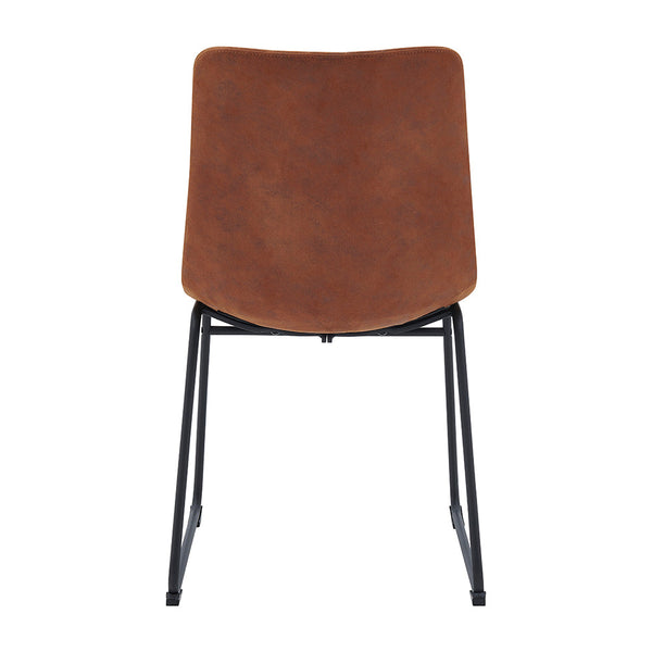Sutton Set of 2 Vegan Leather Fluted Dining Chairs with Metal Frame (Cognac Brown)