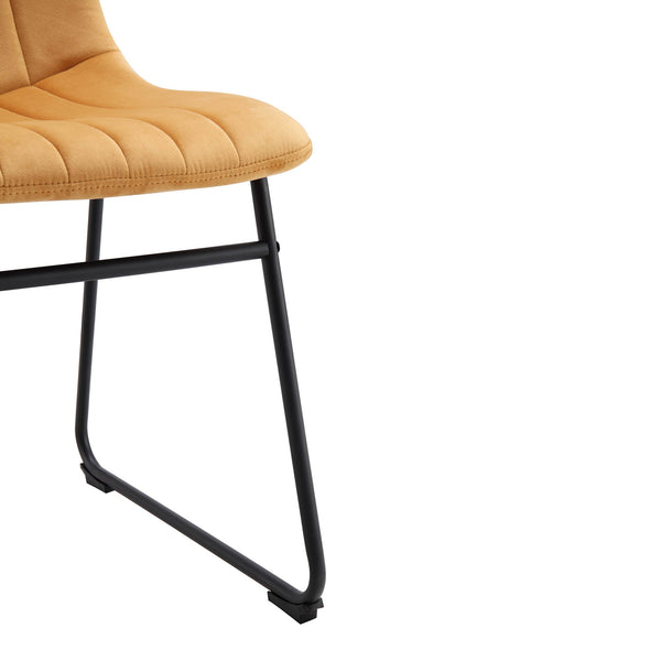 Sutton Set of 2 Mustard Yellow Velvet Fluted Dining Chairs with Metal Frame