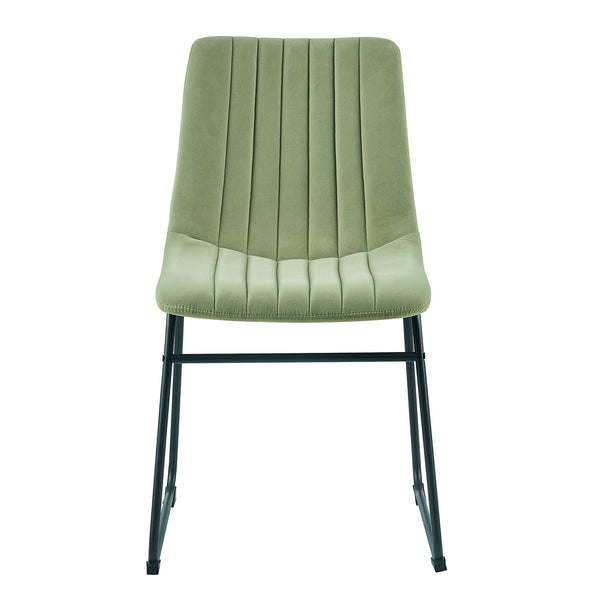 Sutton Set of 2 Sage Green Velvet Fabric Fluted Dining Chairs with Metal Frame