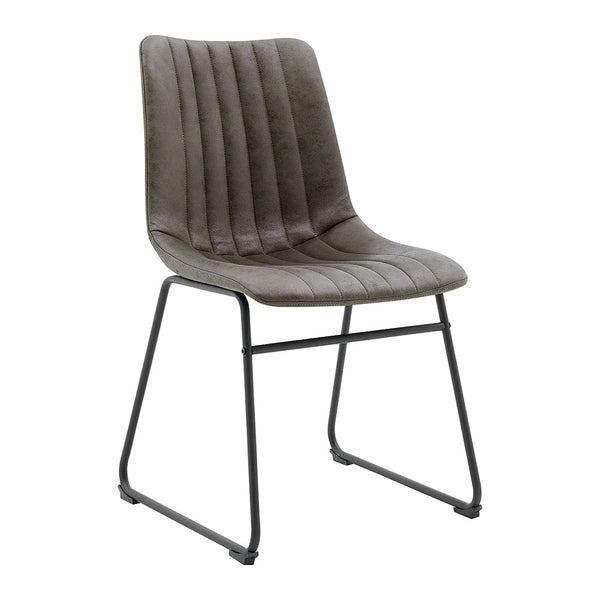Sutton Set of 2 Vegan Leather Fluted Dining Chairs with Metal Frame (Steel Gray)