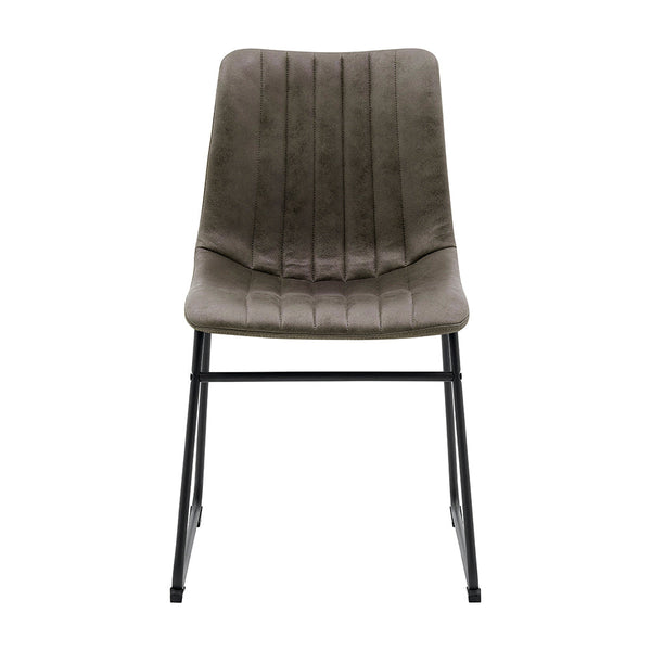 Sutton Set of 2 Vegan Leather Fluted Dining Chairs with Metal Frame (Steel Gray)