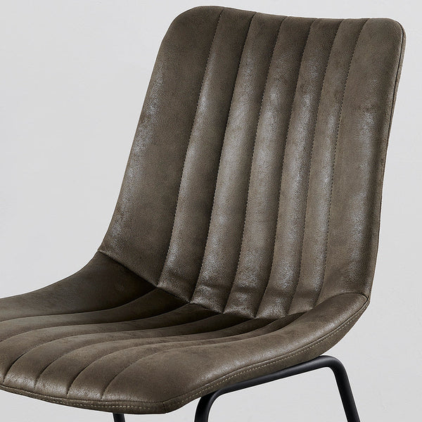 Sutton Set of 2 Vegan Leather Fluted Dining Chairs with Metal Frame (Steel Gray)