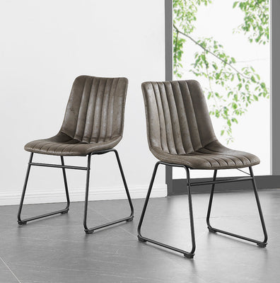 Sutton Set of 2 Vegan Leather Fluted Dining Chairs with Metal Frame (Steel Gray)