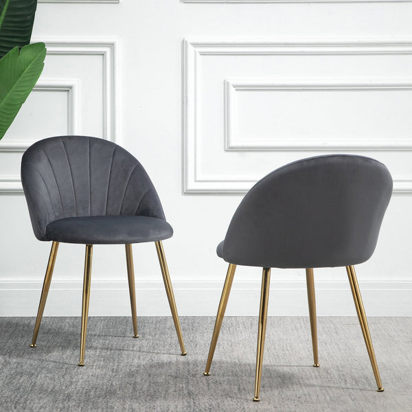 Milverton Pair of 2 Velvet Dining Chairs with Golden Chrome Legs (Gray)