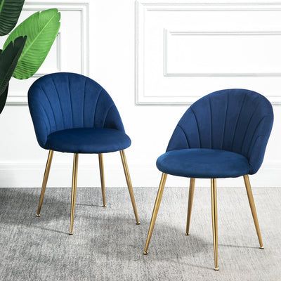 Milverton Pair of 2 Velvet Dining Chairs with Golden Chrome Legs (Navy Blue)