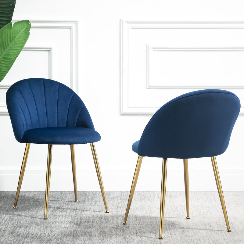 Milverton Pair of 2 Velvet Dining Chairs with Golden Chrome Legs (Navy Blue)