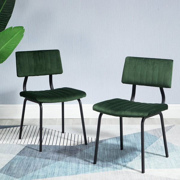 Charlecote Set of 2 Fluted Dining Chairs (Dark Green Velvet)