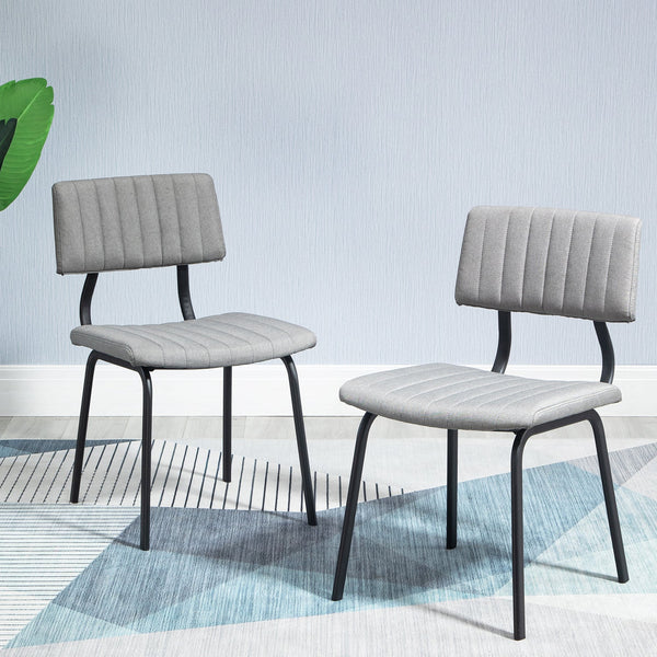 Charlecote Set of 2 Fluted Dining Chairs (Light Gray Linen)