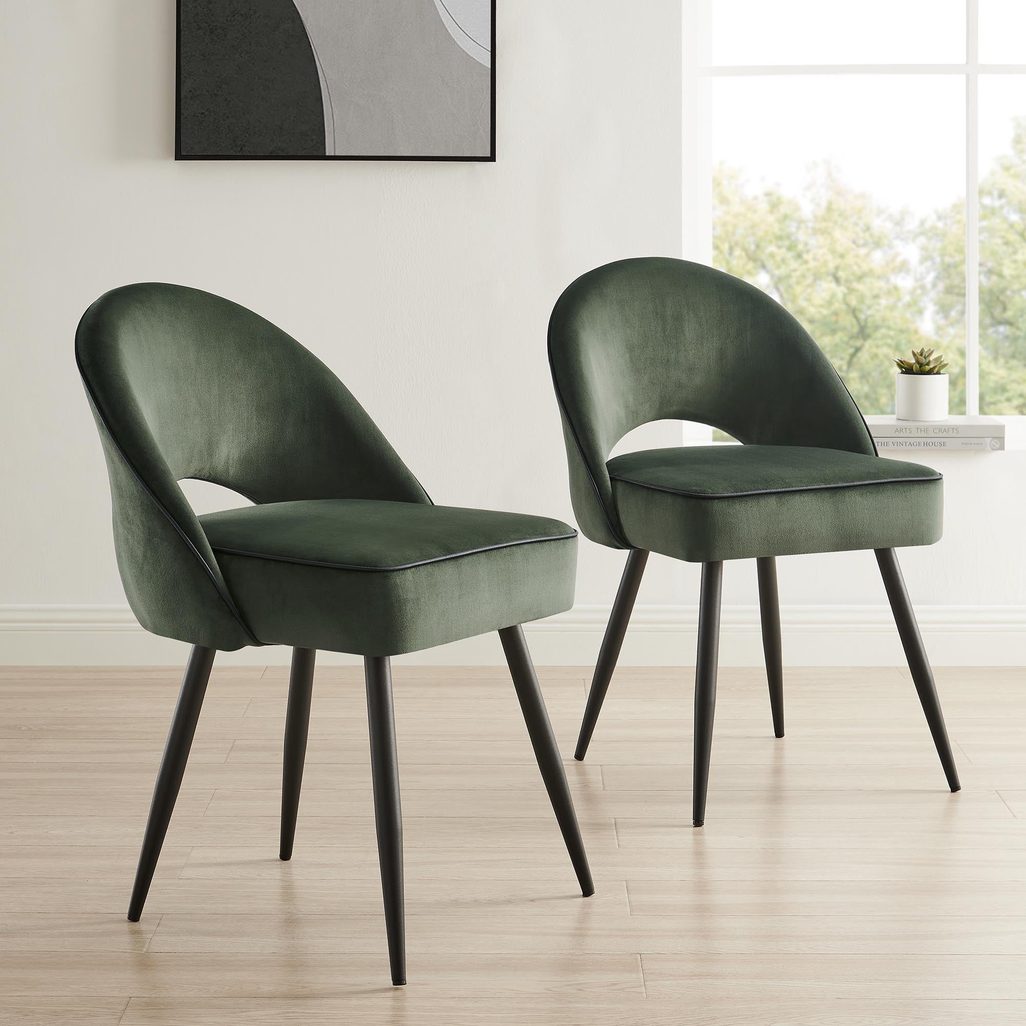 Oakley Set of Dark Green Velvet Upholstered Dining Chairs with