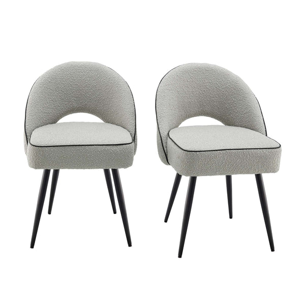 Oakley Set of 2 Gray Boucle Upholstered Dining Chairs with Piping