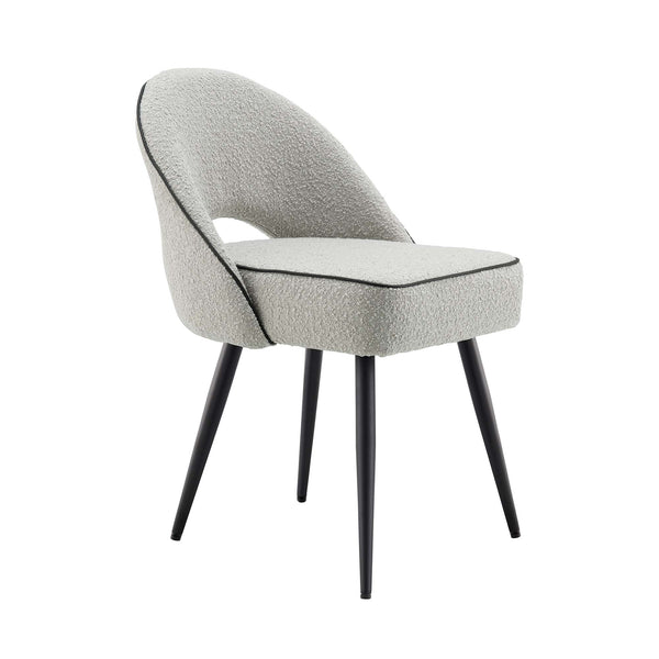 Oakley Set of 2 Gray Boucle Upholstered Dining Chairs with Piping