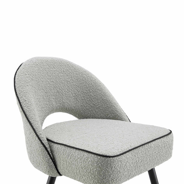 Oakley Set of 2 Gray Boucle Upholstered Dining Chairs with Piping