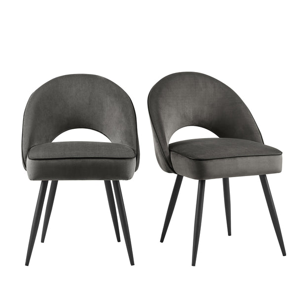 Oakley Set of 2 Dark Gray Velvet Upholstered Dining Chairs with Piping