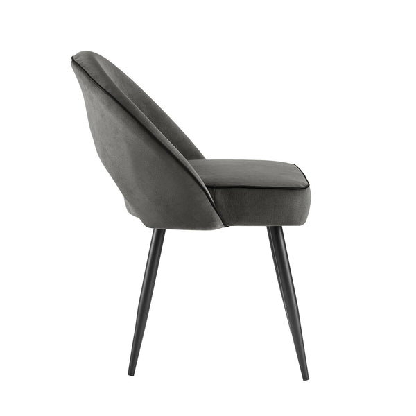 Oakley Set of 2 Dark Gray Velvet Upholstered Dining Chairs with Piping
