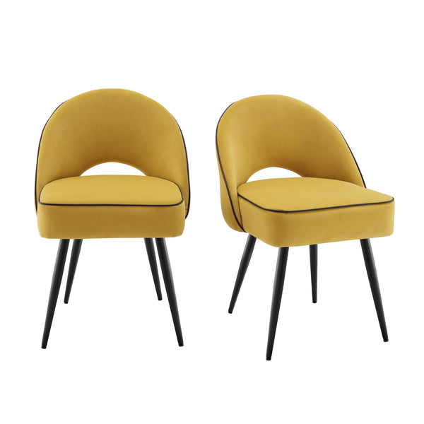 Oakley Set of 2 Mustard Yellow Velvet Upholstered Dining Chairs with Piping